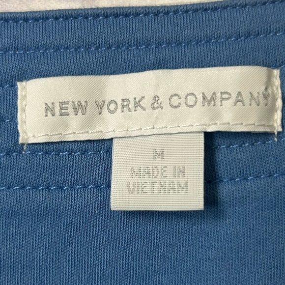 New York & Company Blue/White Trim Sleeveless VNeck Dress. Size Medium. - Picture 3 of 8